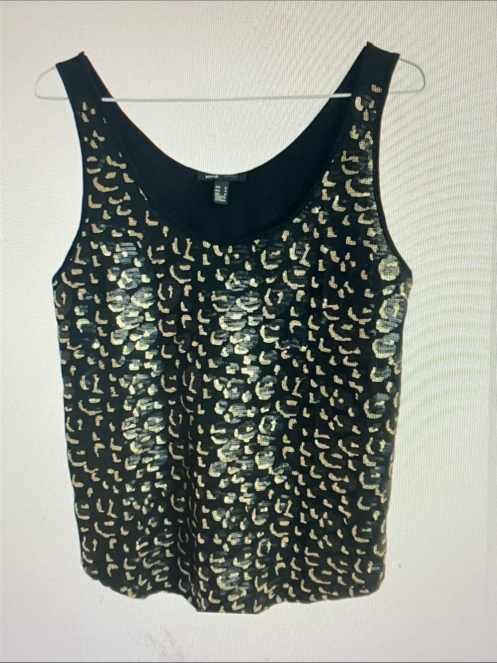 Mango Black Tank Top with Gold Sequin Leopard Motif